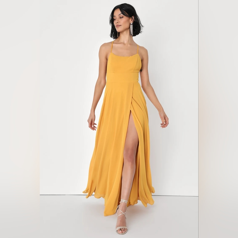 Lulu's Yellow Backless Maxi Dress